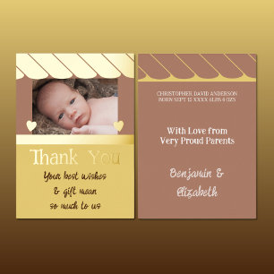 Invitation En Aluminium Merci nouveau cadeau bébé brun feuille jaune