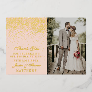 Invitation En Aluminium Merci photo Mariage rose et glam Confetti