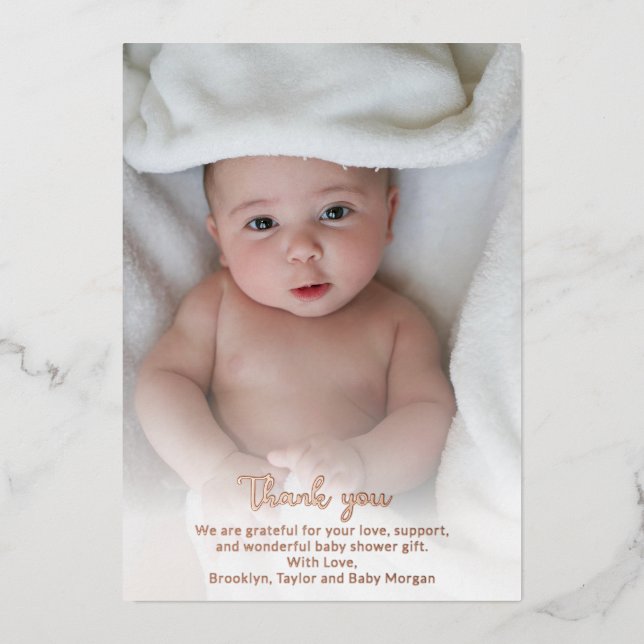 Invitation En Aluminium Merci photo simple personnalisé Nouveau bébé douch (Recto)