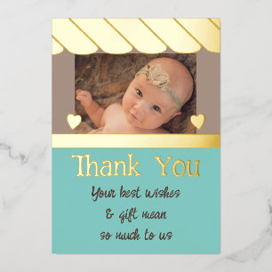 Invitation En Aluminium Merci pour les cadeaux de bébé brun mint feuille d