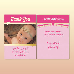 Invitation En Aluminium Merci pour les cadeaux nouveau bébé rose or feuill