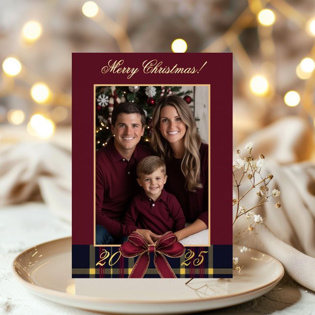 Invitation En Aluminium Merry Christmas family Photo Plaid Christmas Card (Créateur téléchargé)
