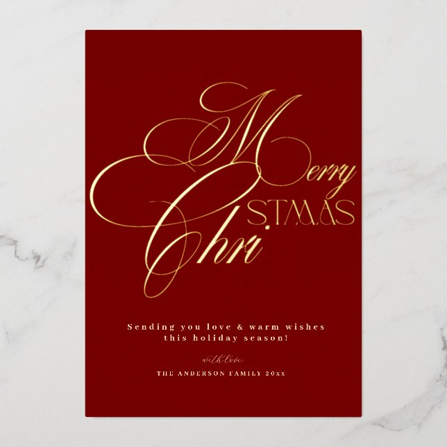 Invitation En Aluminium Merry Christmas Gold Script Red Minimal Holiday  (Recto)