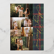 Merry Christmas Plaid Foil Family Photo Holiday