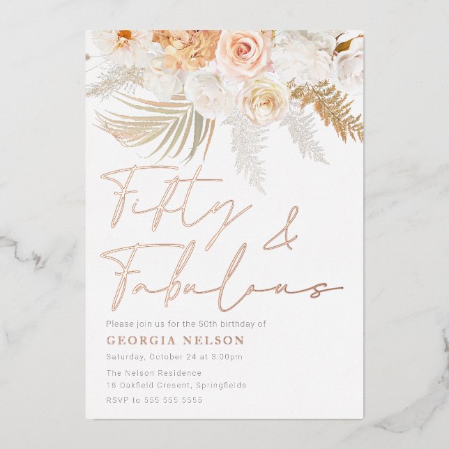 Invitation En Aluminium Merveilleux Blush Cinquante et fabuleux 50e annive (Recto)