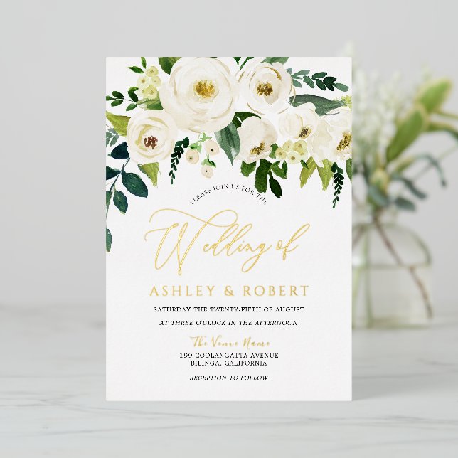 Invitation En Aluminium Merveilleux Mariage : Fleurs en fleurs blanches do (Debout devant)