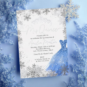 Invitation En Aluminium Mes Quinze Flocon de Neige Hiver Blue Quinceanera