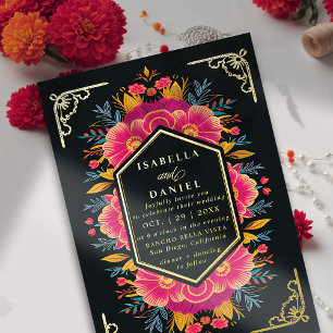 Invitation En Aluminium Mexicaine Rancho Gras Fleurs Rustiques Mariage Or