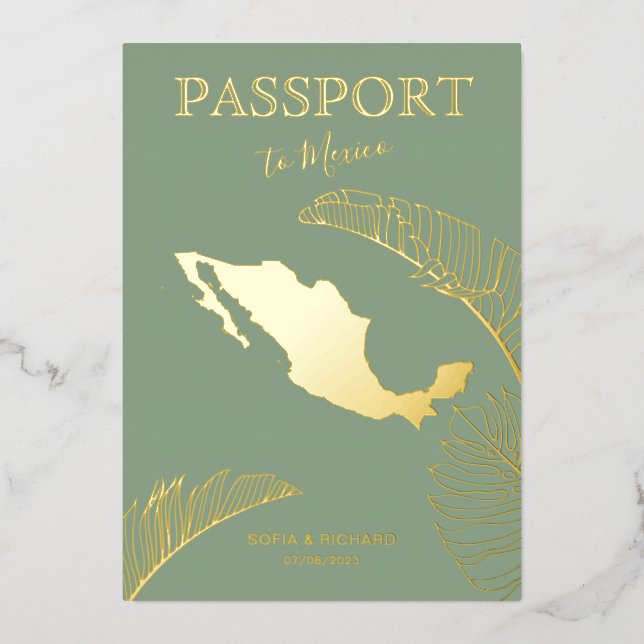 Invitation En Aluminium Mexico Beach Destination Wedding Passport (Recto)