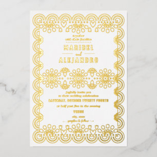 Invitation En Aluminium Mexique Papel Picado Mariage blanc floral