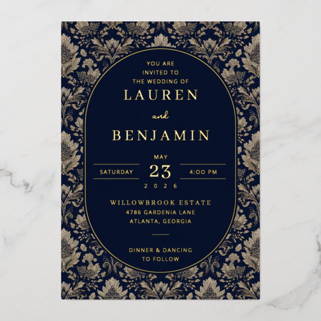 Invitation En Aluminium Midnight Baroque Wedding (Recto)