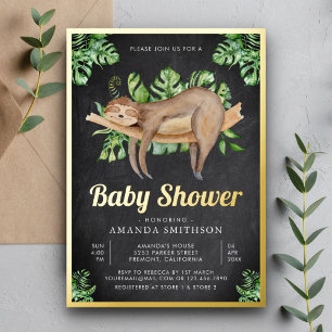 Invitation En Aluminium Mignon Paresseux Endormi Tableau Noir Baby Shower