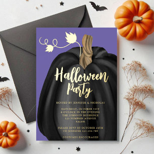 Invitation En Aluminium Mignonne Purple Gold Citrouille Halloween Foil