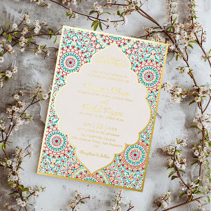 Invitation En Aluminium Mihrab Musulman Mariage Élégant Damas Orné
