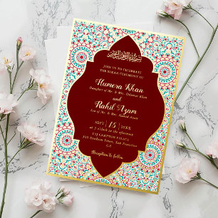 Invitation En Aluminium Mihrab Musulman Mariage Élégant Damas Orné