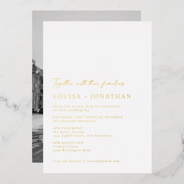 Invitation En Aluminium Mini-Chic Script Photo Mariage Élégant Or (Recto/Verso)