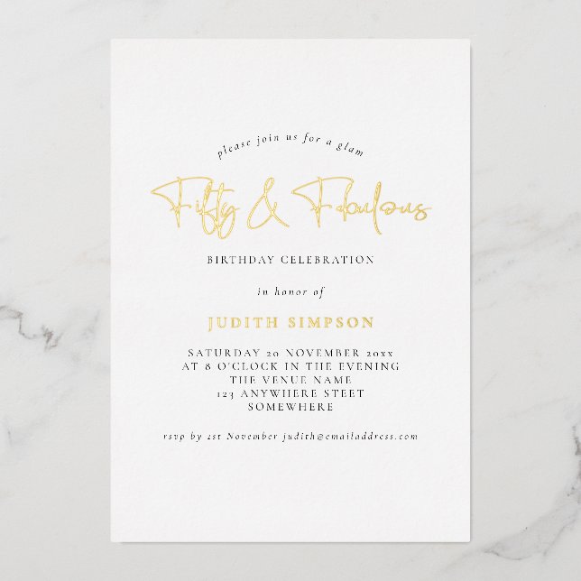 Invitation En Aluminium Mini Glam fty Fabulous Script Real (Recto)