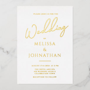 Invitation En Aluminium Mini Gold Foil Script Nettoyer Mariage élégant
