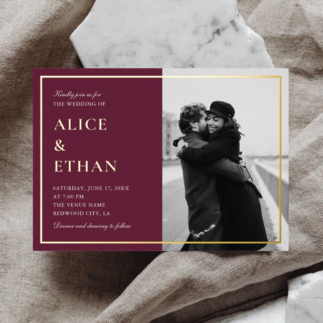 Invitation En Aluminium Miniature élégante photo Automne Marsala Mariage (Créateur téléchargé)