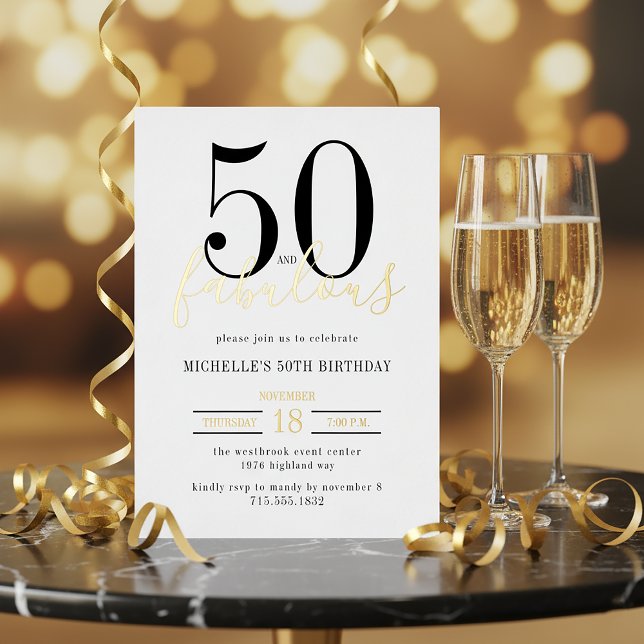Invitation En Aluminium Minimal 50 and Fabulous 50th Birthday Party  (Créateur téléchargé)