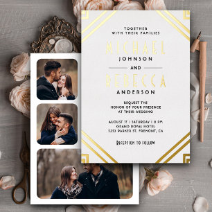 Invitation En Aluminium Minimal Art Déco géométrique Mariage Or blanc