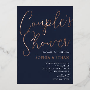 Invitation En Aluminium Minimal Chic Script Bleu Marine Shower de Couple