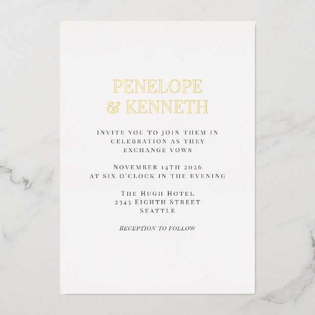 Invitation En Aluminium Minimal classique élégant noir blanc Mariage or (Recto)
