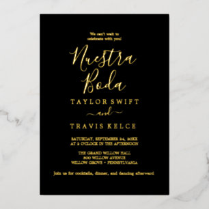 Invitation En Aluminium Minimal Feuille Or Feuille Noir Espagnol "Nuestra 