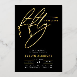 Invitation En Aluminium Minimal Fifty et Merveilleux 50 Anniversaire Or