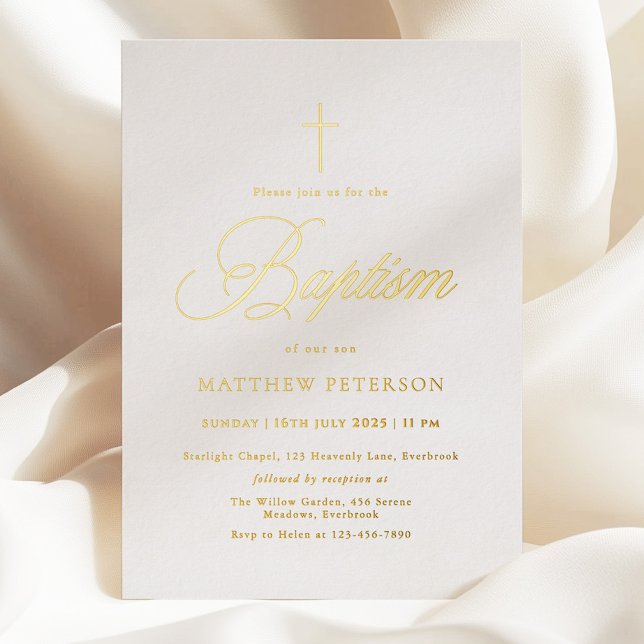Invitation En Aluminium Minimal Gold Calligraphy Baptism (Créateur téléchargé)