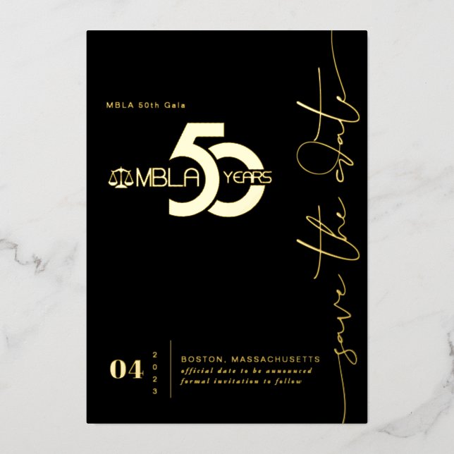 Invitation En Aluminium Minimal moderne | 50e gala Sauvez la date (Recto)