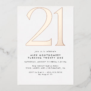 Invitation En Aluminium Minimal moderne   Blanc & Rose Gold 21e anniversai