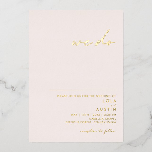 Invitation En Aluminium Minimal moderne | Blush Et Or Nous Faisons Mariage (Recto)