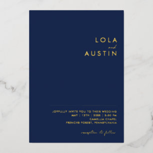 Invitation En Aluminium Minimal moderne Marine Et Or Décontracté Mariage