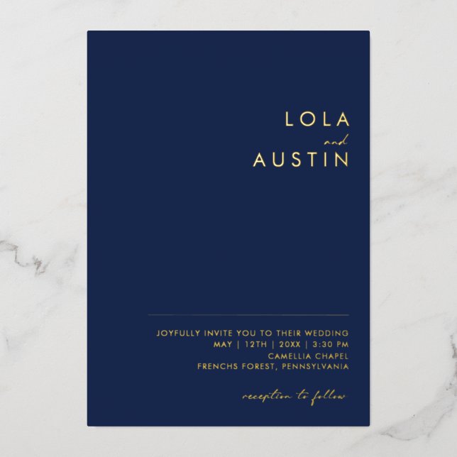 Invitation En Aluminium Minimal moderne | Marine Et Or Décontracté Mariage (Recto)