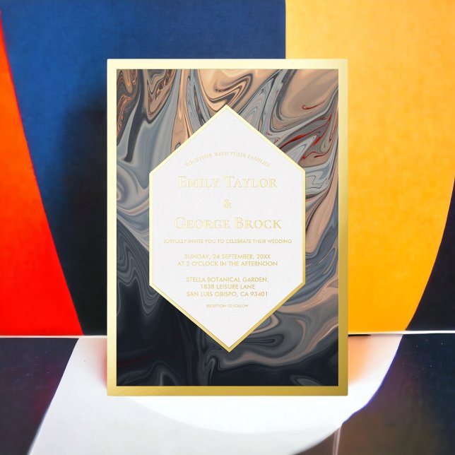 Invitation En Aluminium Minimal Noir Terracotta Abstrait Art Mariage Or (Créateur téléchargé)