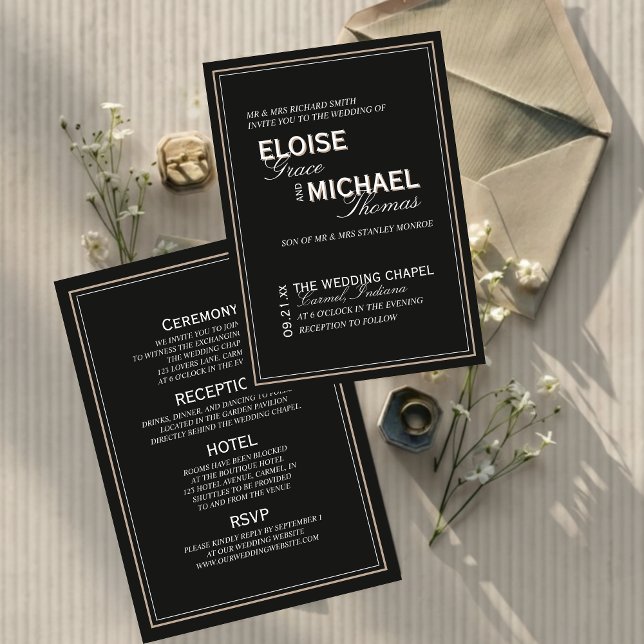 Invitation En Aluminium Minimalist Black Tie Formal Wedding (Minimalist Black Tie Formal Wedding Foil Invitation)