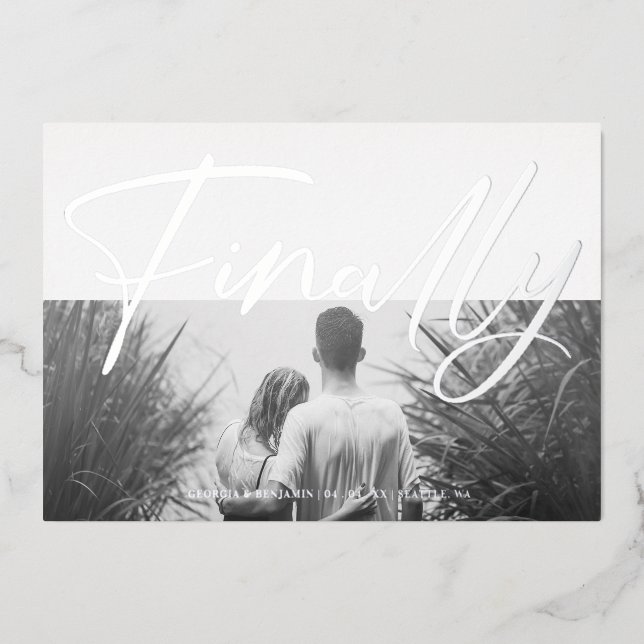 Invitation En Aluminium Minimalist Black & White Funny Finally Quote Photo (Recto)