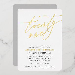 Invitation En Aluminium MINIMALIST Calligraphie chic or 21e anniversaire