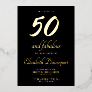 Invitation En Aluminium Minimaliste 50 ans et Fabuleux Noir et Or