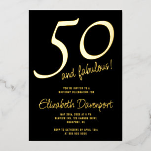 Invitation En Aluminium Minimaliste 50 ans et Fabuleux Noir et Or