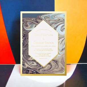 Invitation En Aluminium Minimaliste Bohème Ton Terre Abstrait Mariage Or