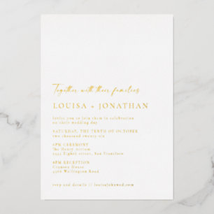 Invitation En Aluminium Minimaliste Chic Classic Script Mariage Blanc Or
