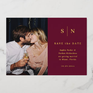 Invitation En Aluminium Minimaliste et Chic Bourgogne Enregistrer la Date