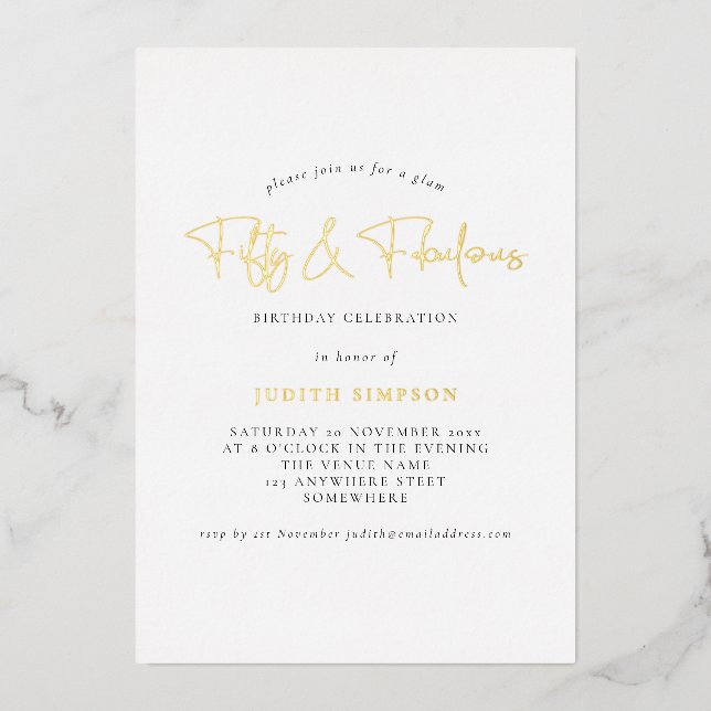Invitation En Aluminium Minimaliste Glam FIfty Fabuleux Script Réel  (Recto)
