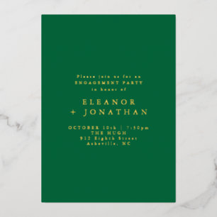 Invitation En Aluminium Minimaliste Green Elegant Engagement Party Gold