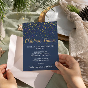 Invitation En Aluminium Minimaliste Moderne Dîner de Noël Bleu Or 