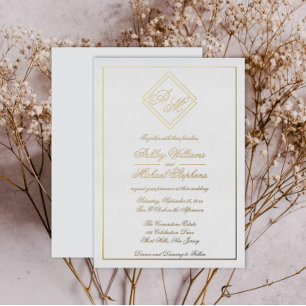Invitation En Aluminium Minimaliste Moderne Géométrique Monogramme Mariage