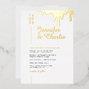 Invitation En Aluminium Minimaliste moderne gouttes d'or blanc élégant mar