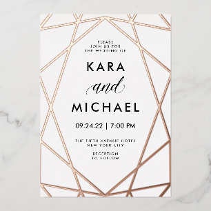 Invitation En Aluminium Minimaliste Moderne Rose Gold sur Blanc   Mariage